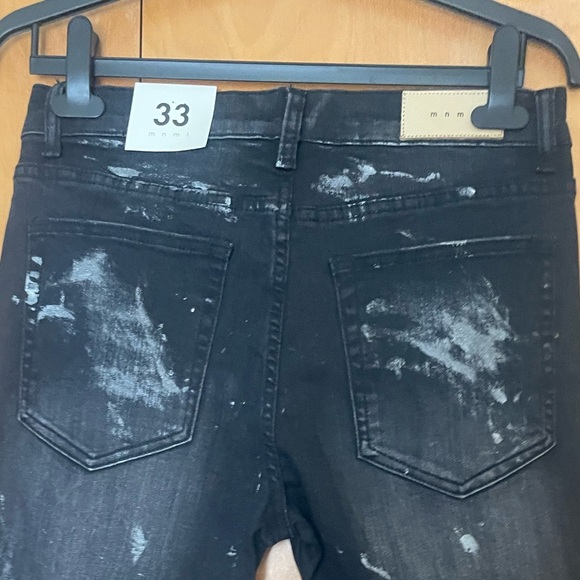 MNML Distressed Men’s (Size33) Black Streetwear, Graphic Stretch Denim Jeans - Picture 5 of 14